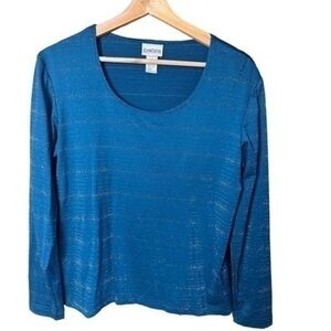 Chicos Scoop Neck Top Teal Green Blue Sparkle Medium